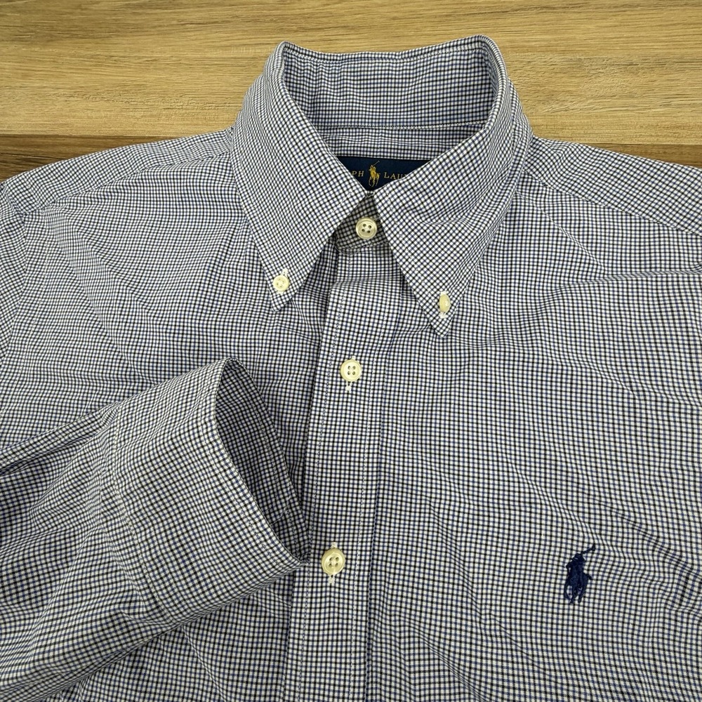 RALPH LAUREN POLO MEN SHIRT SLIM FIT 15 32/33 BLUE WHITE BLACK COTTON OXFORD